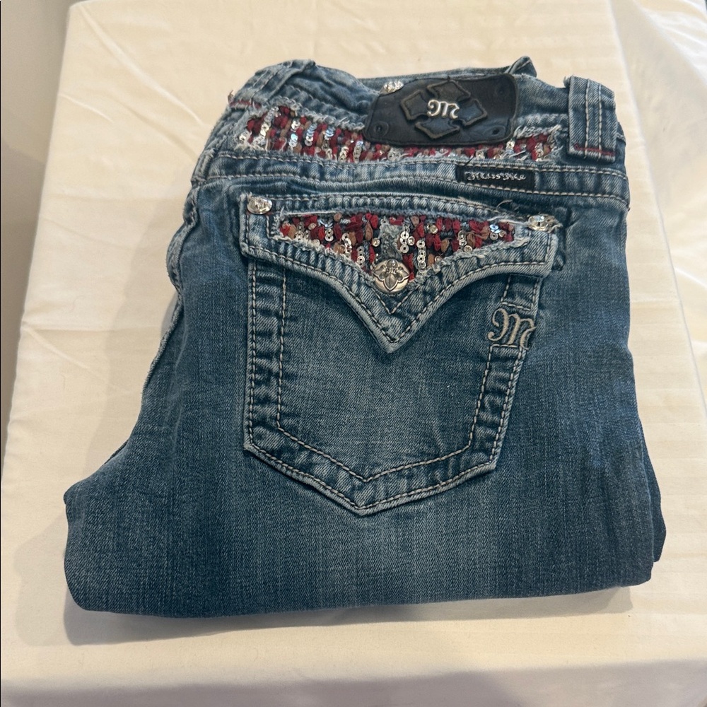 Miss Me Denim Jeans with Red Sequin Details